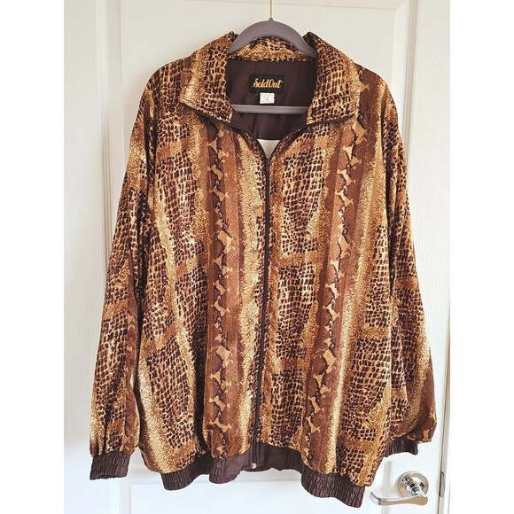 Vintage Nylon Bomber Jacket Snakeskin Pattern Gold Brown 90s Y2K Hip Hop Womans - Picture 1 of 15